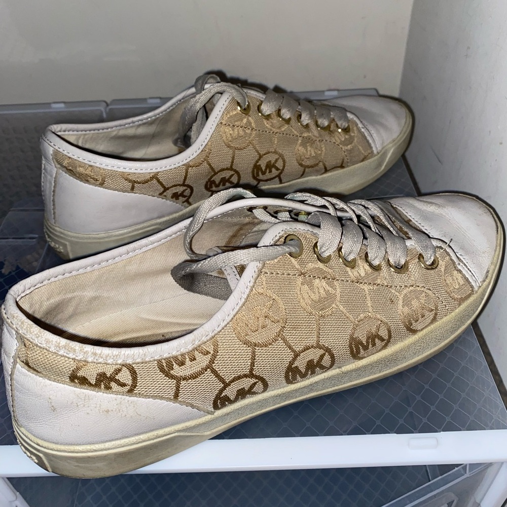 Michael Kors Tan and White Logo Sneakers